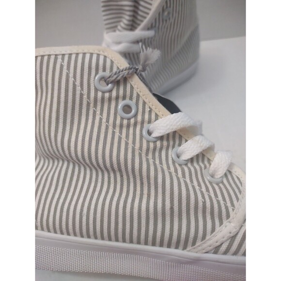 Bangs Gray white stripes High Top Lace Up Shoes Women's Size 6/Men’s Size 4.5 - Picture 7 of 9